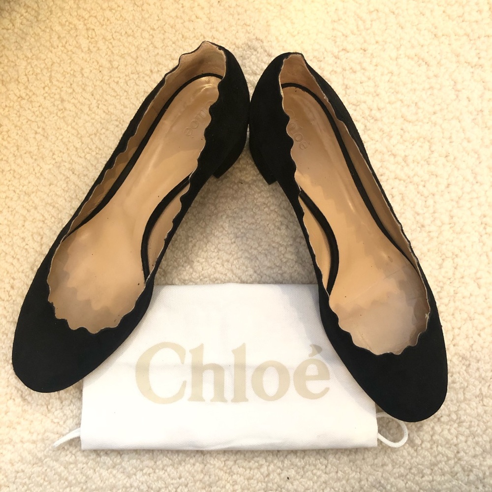 Chloe Lauren Scalloped Suede Heel in Black Size 40